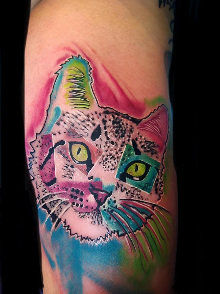 Abstract, Animal, Color, Watercolor, Illustrative tattoo by Charlie Fernandez
