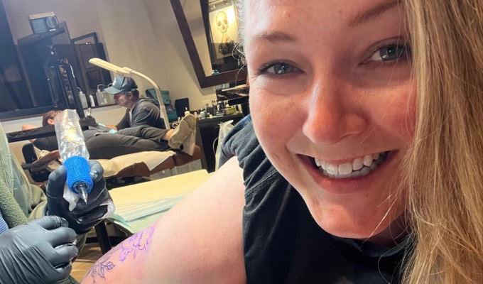 Jess getting tattooed at Hart & Huntington Tattoo Co. Orlando