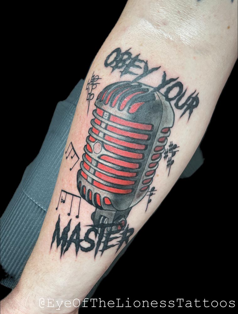 Drew Siciliano : Tattoos : Body Part Arm : Microphone