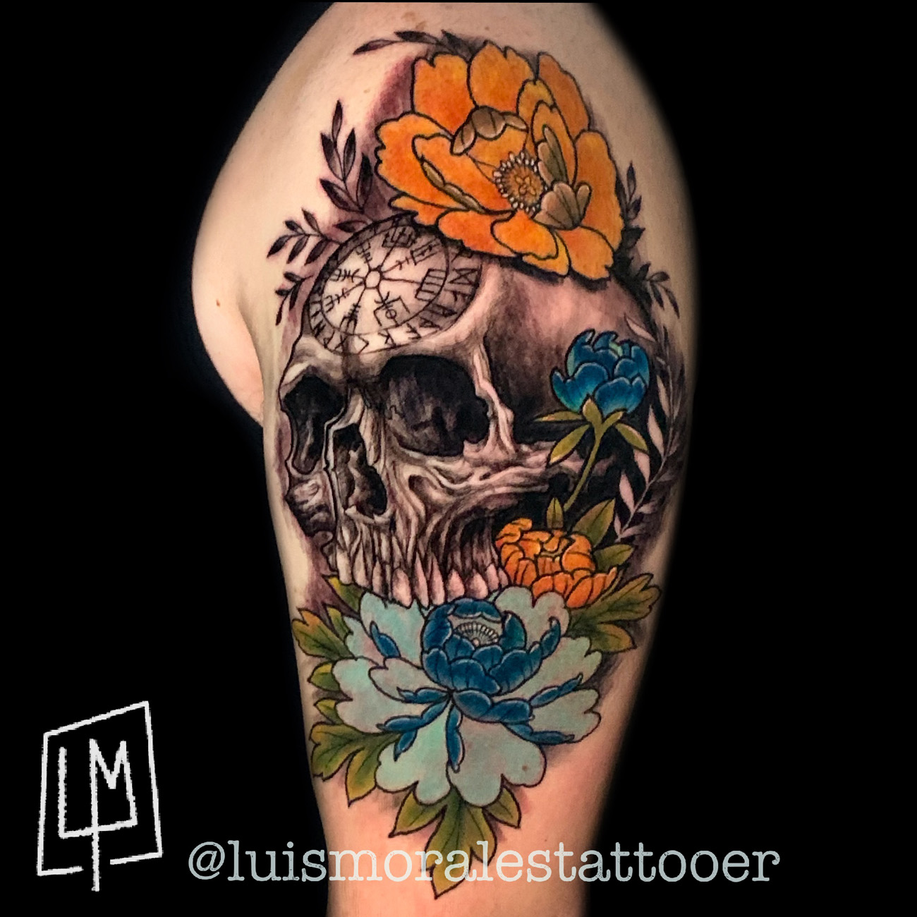 Tattoo art set skull and flower hand drawing and sketch black and white  6006127 Vector Art at Vecteezy