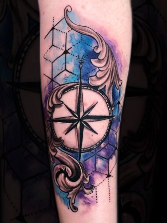 First tattoo - dotwork Metatron cube with geometric background including  zodiac symbols - Kirk Nilsen, Crown & Anchor Tattoo Parlor, Point Pleasant  NJ : r/tattoos