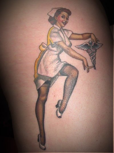 neo traditional pin up girl tattoo