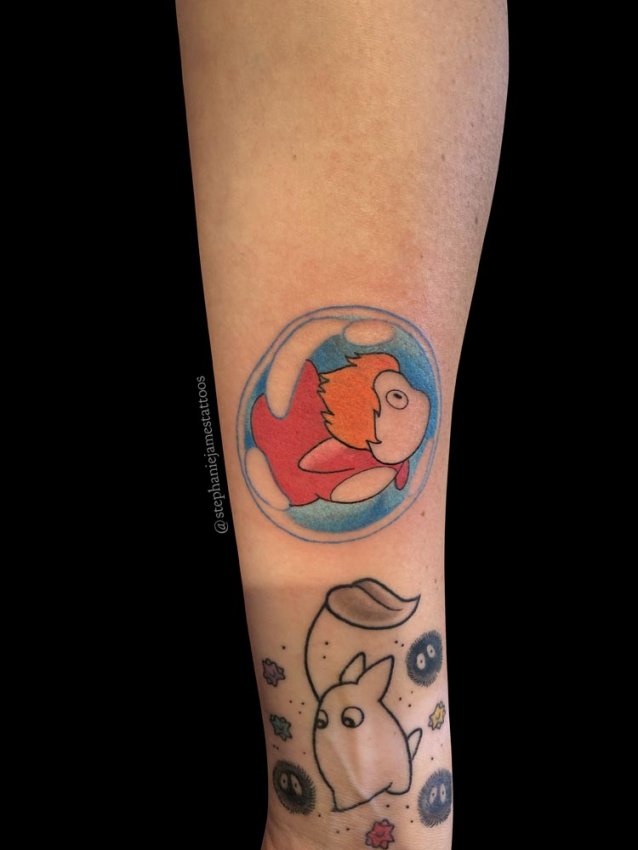 No Face and Ponyo by Adam Sky Morningstar Tattoo Belmont Bay Area  California  rtattoos