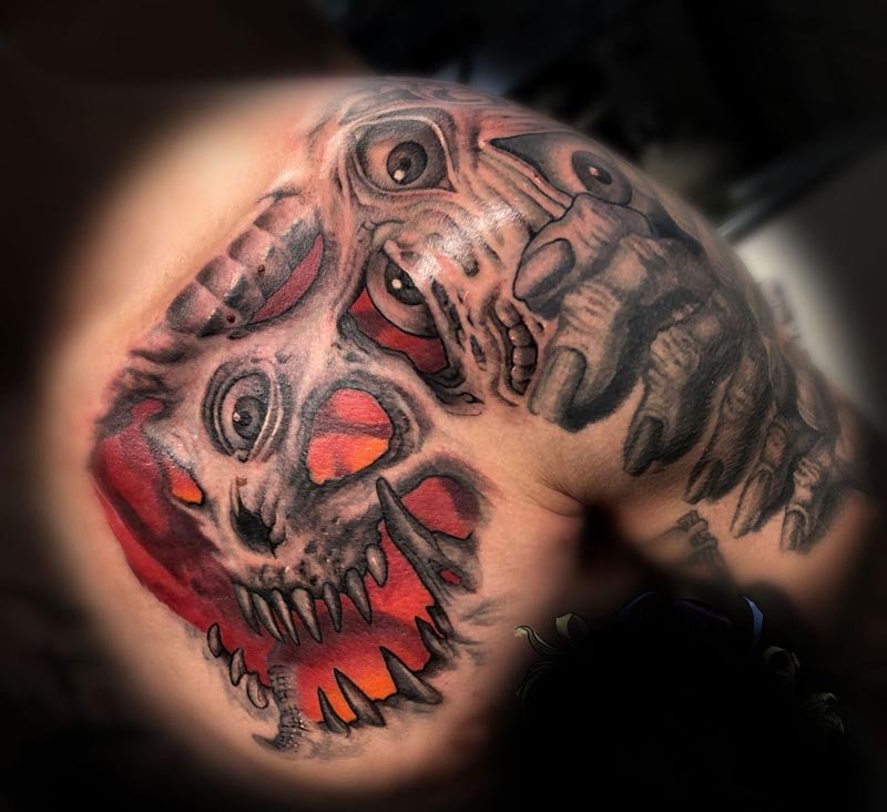 Flow Tattoo - Abstract skull ▪️ Done by @ocd_asf ▪️ Email:  inquiry@flowtattoo.com - #art #tattoo #tattooart #tattooflash #tattooartist  #tattooinspo #igtattoo #inked #inkedup #blackink #blackwork  #blackworktattoo #blackworkers ...
