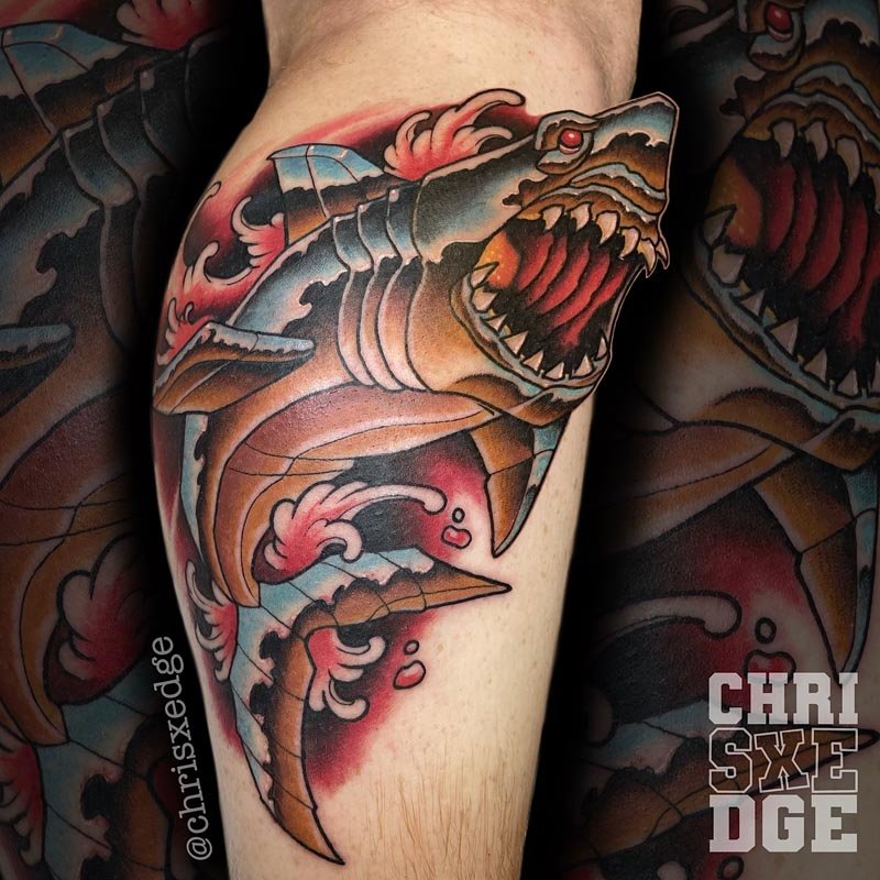 Hammerhead shark and tiger shark tattoo idea | TattoosAI