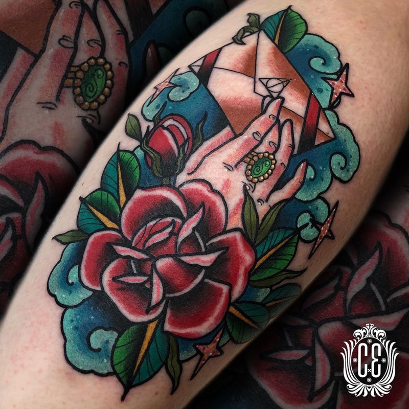 Flower Color Rose Neotraditional tattoo by